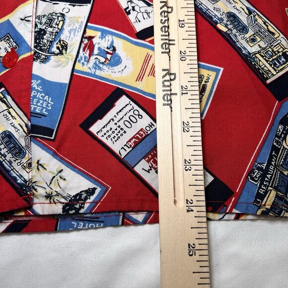 Liz Golf Shirt Women's Size M Red Travel Print Button Short Sleeve Vintage 90s - Picture 5 of 13